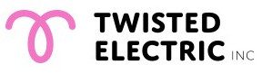 Twisted Electric Inc logo in pink with company name in black text (smaller version)