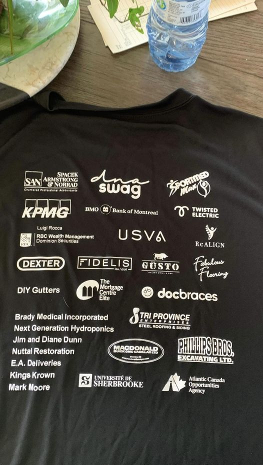 Black tshirt back shown with sponsors including Twisted Electric
